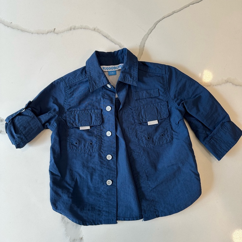 RuggedButts Navy Baby Swim/fishing Button Down Shirt 3-6m